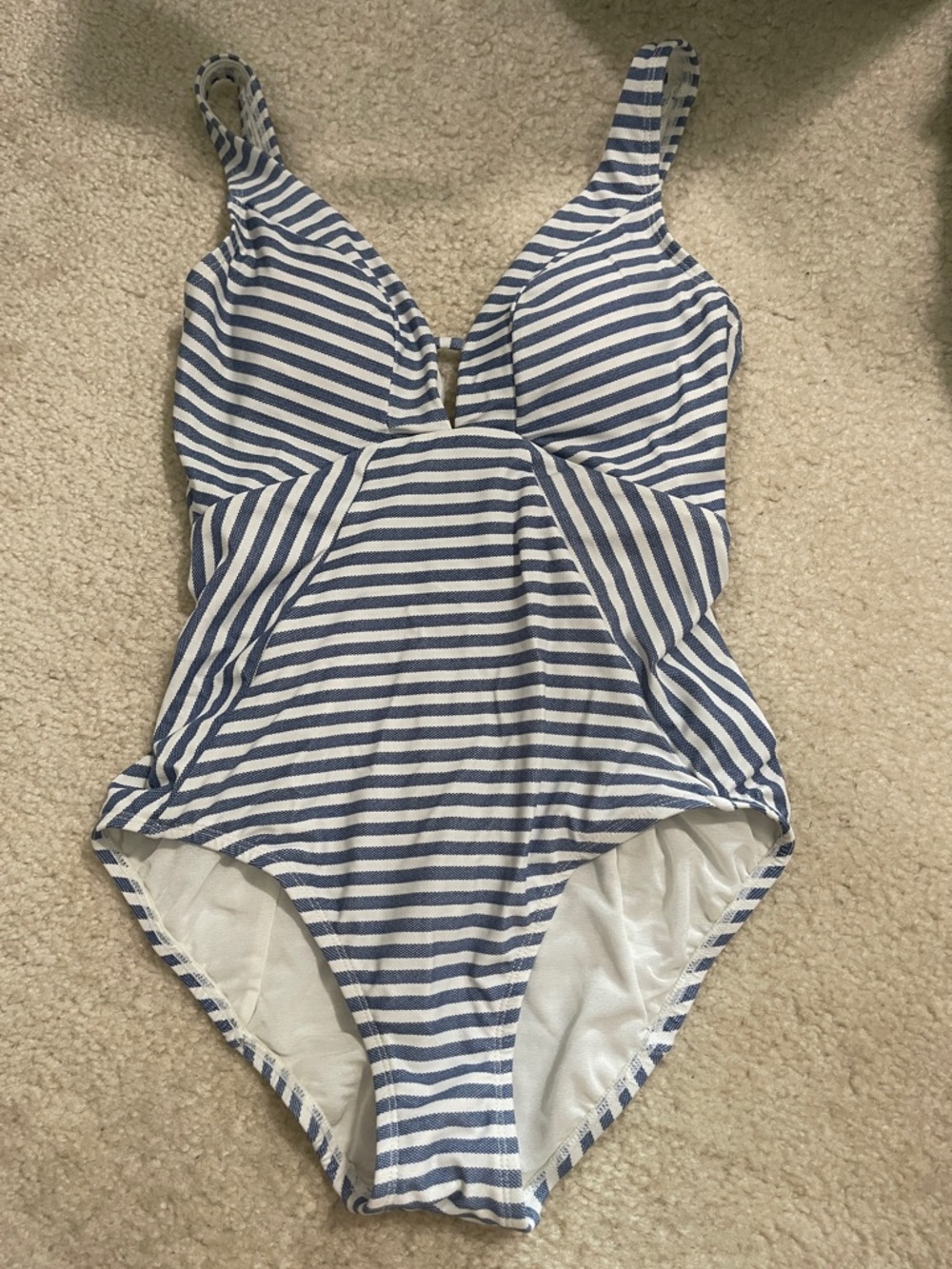 Time and Tru Blue and White Striped One-Piece Swimsuit Size small
